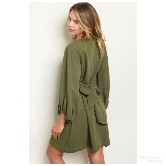 ❤️LAST! Olive Puff Sleeve Back Tie Tunic Dress! - Picture 5 of 5